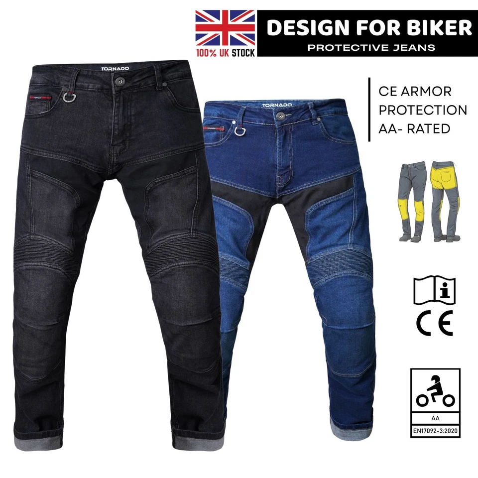 Mens Motorcycle Motorbike Jeans Trousers Lined with Kevlar® CE AA Rated Biker UK - Image 3 of 3