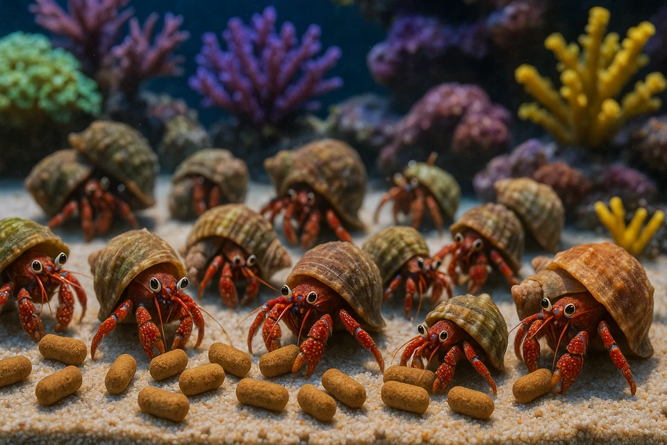 SUPER PAQUETE: 5 GRANDES limpiadores cangrejos ermitaños rayas delgadas + paquete Chaeto gratis Foto 3 de 4