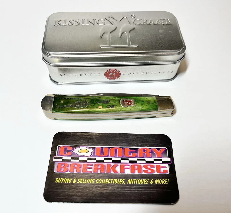Cuchillo cazador de huesos verdes veterano de Vietnam Kissing Crane edición limitada certificado de autenticidad ¡NUEVO EN CAJA! Foto 4 de 4