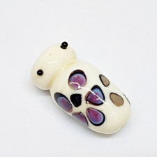 Handmade Artisan Lampwork Glass Bead White Purple Flower Bead