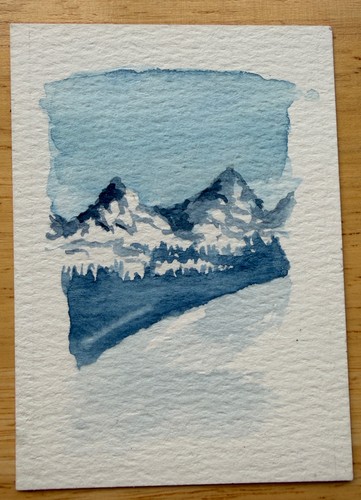 ACEO Original  Watercolor Painting Mountain landscape Contemporary 2.5 x 3.5