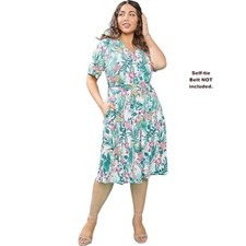 Girl With Curves Sz XXS Collared Knit Midi Shirt Dress SPRING TROPICAL A575246