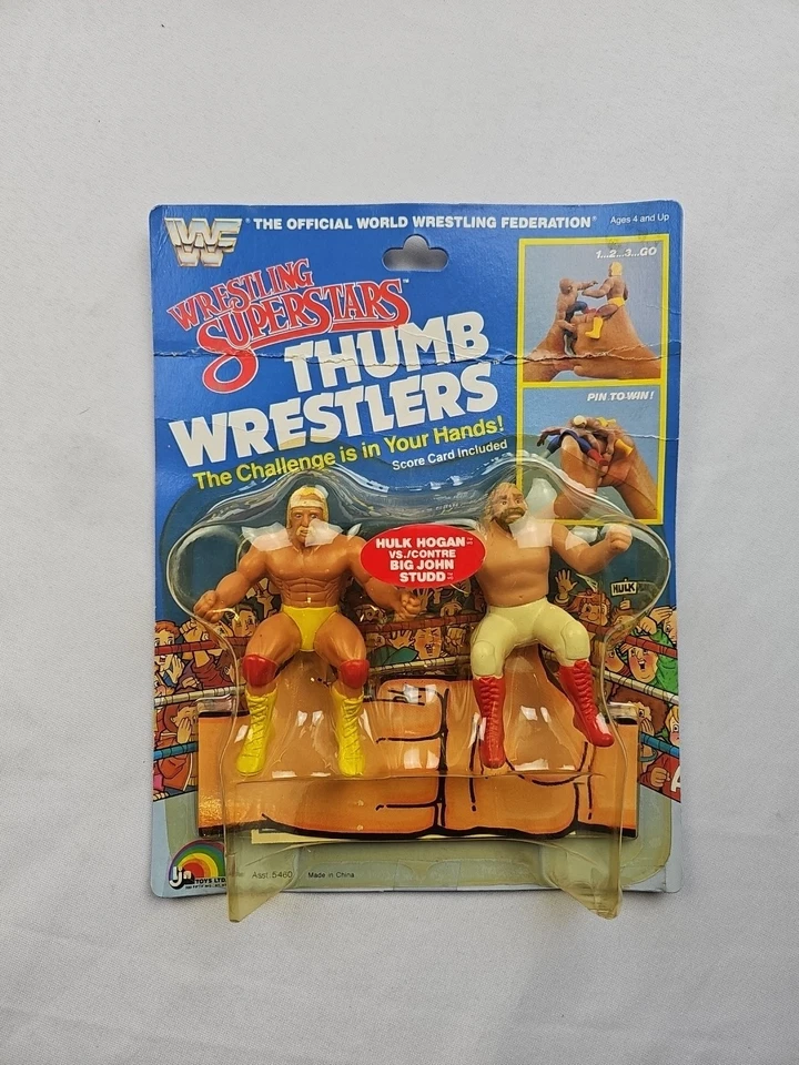 Hulk Hogan John Studd WWF Thumb Wrestling Super Stars 1985 de colección #5460 juguetes LJN Foto 2 de 4