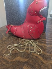 Dinosaur shoulder purse red faux leather gold chain T-rex crossbody