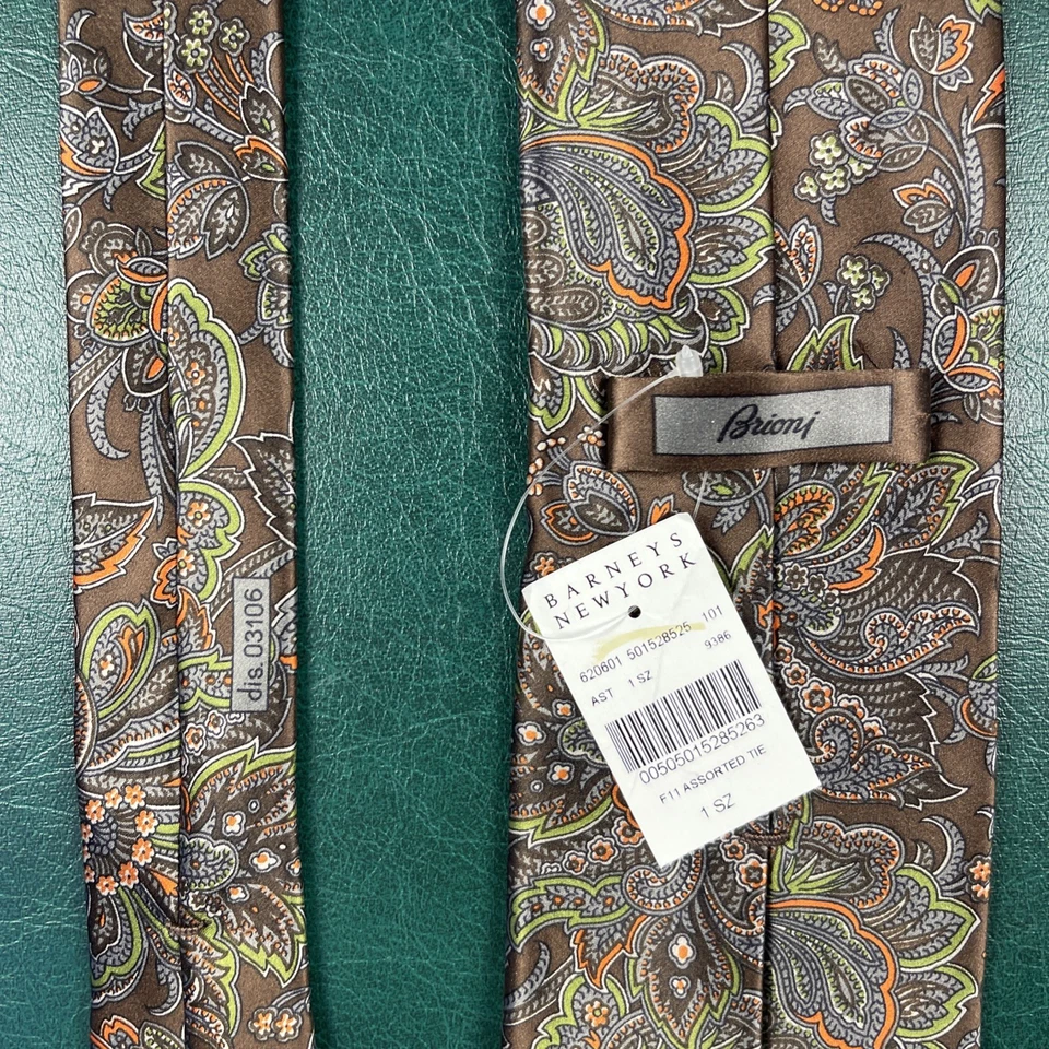 Brioni шелковый галстук коричневый цветочный 70-х стиль ручной работы в Италии новый без ЯРЛЫКОВ - Изображение 3 из 4