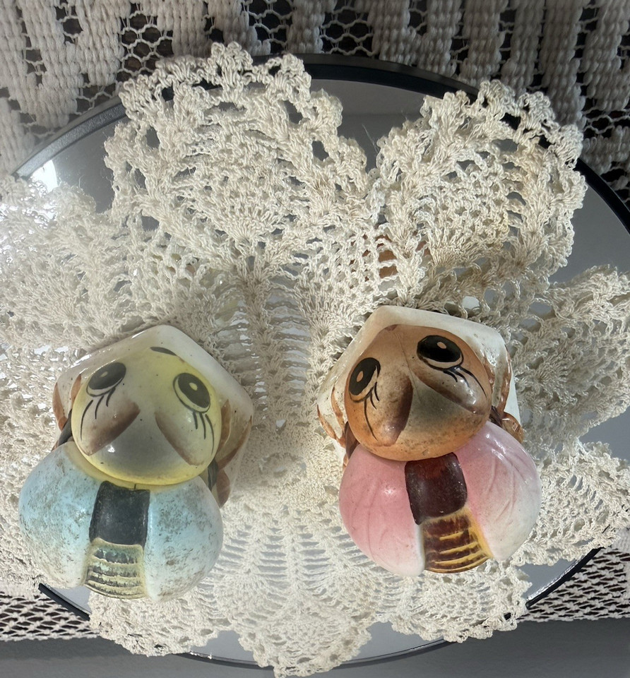 A pair of hand-painted mid-century ceramic ladybug trinket boxes — charming, collectible, and the kind of thing you'd find in a cool grandmother's curio cabinet.