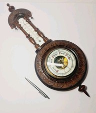 Victorian Hand Carved Walnut Pendant Banjo Weather Station, Barometer and Thermo