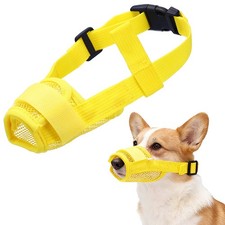 Dog Muzzle, Soft Mesh Muzzle Mouth Guard Cover Yellow, S 
