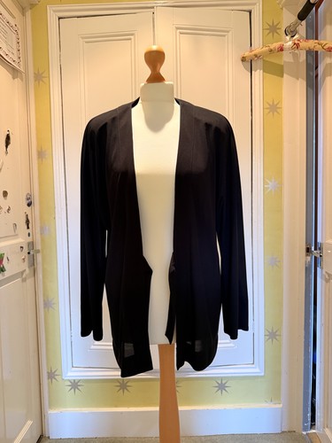 Jean Muir, Cardigan giacca vintage Jean Muir Studio nero aperto davanti UK 10 made in UK