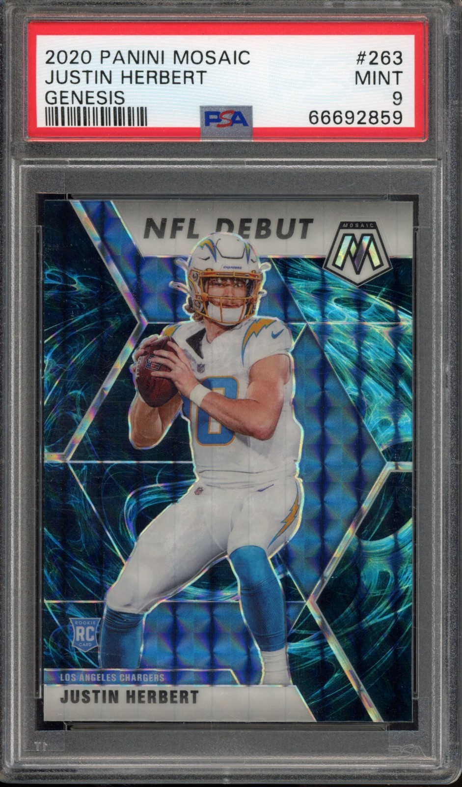 2020 Panini Mosaic JUSTIN HERBERT #263 RC Rookie NFL Debut SSP Genesis PSA 9