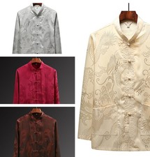 Long Sleeve Traditional Chinese Tang fu Top Men Kung Fu Tai Chi Clothes Dragon  