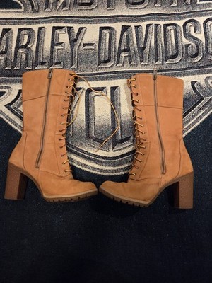 Timberland Women's Glancy 10in Low Heel Lace-Up Knee High Heel Boots  Size 8