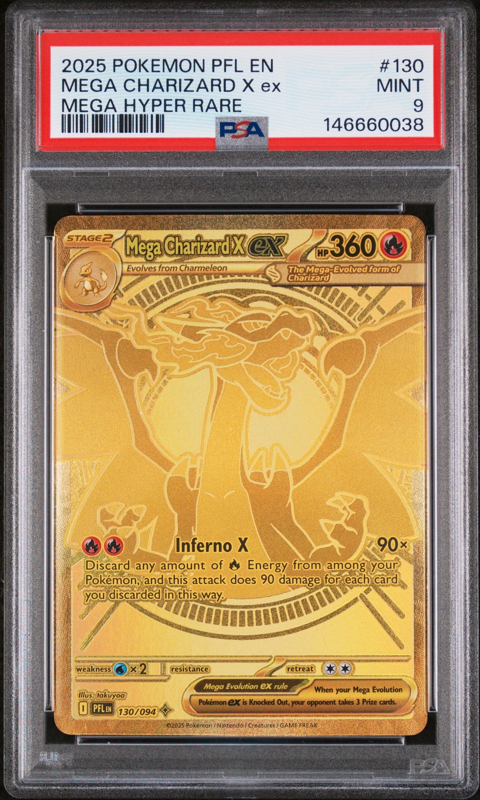 2025 POKEMON PFL EN-PHANTASMAL FLAMES MEGA HYPER RARE MEGA CHARIZARD X EX PSA 9
