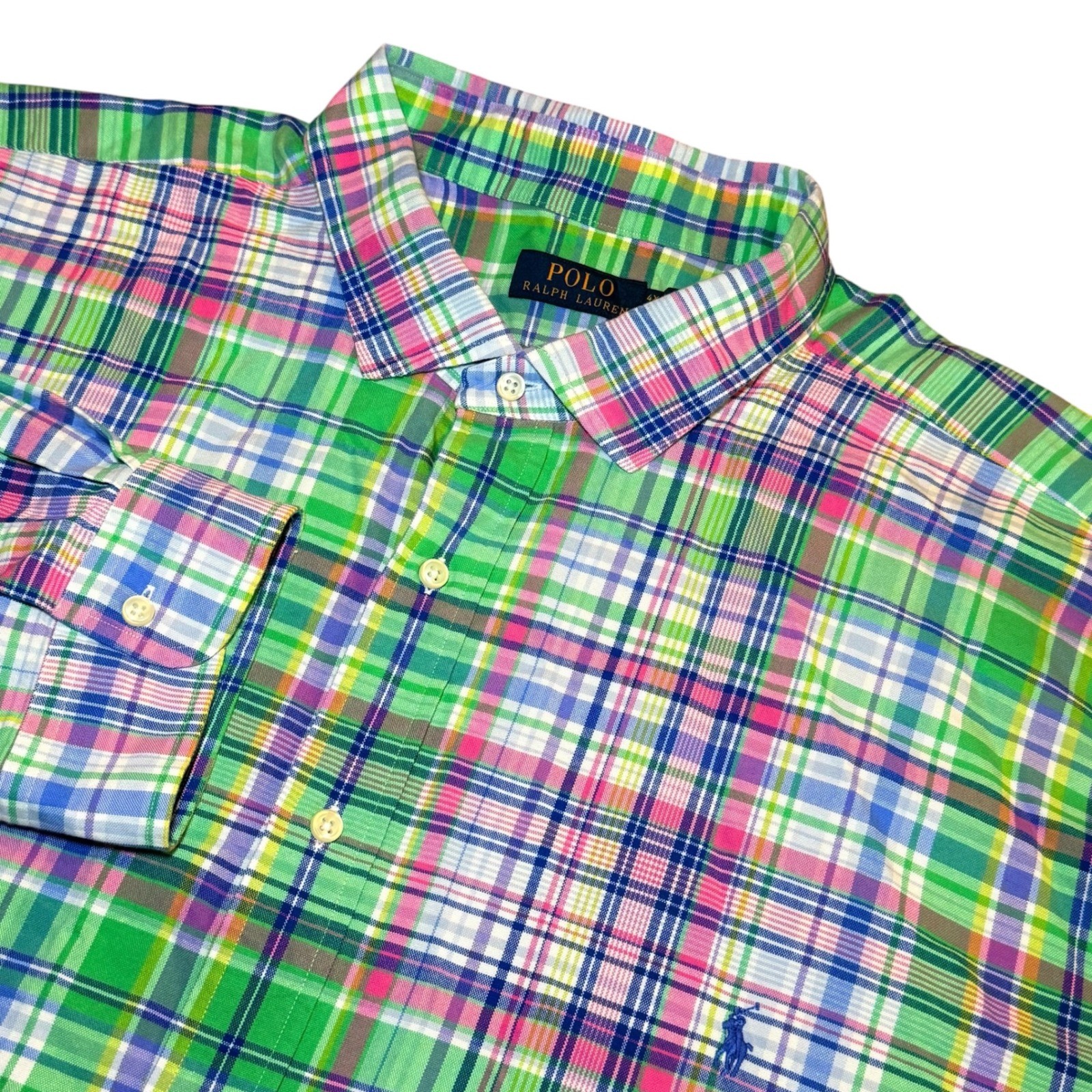 Polo Ralph Lauren Mens 4XB Plaid Button Down Shirt Green Pink Blue Big & Tall