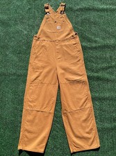 New Carhartt Double Knee Loose Fit Tan Bib Overalls YouthBoys Size 16