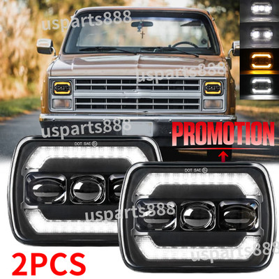 Pair 7x6 inch Led Headlights DRL Turn Fit for Chevrolet C10 C20 C30 K10 K20 K30