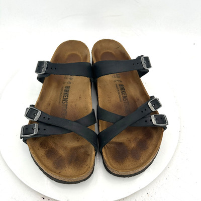 Birkenstock Franca Women Sz 9 Black Leather Cross Buckle Slip On Comfort Sandal