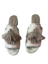 Donald J. Pliner Marra Tassel Slides Size 6 Block Heel Neutral Tan