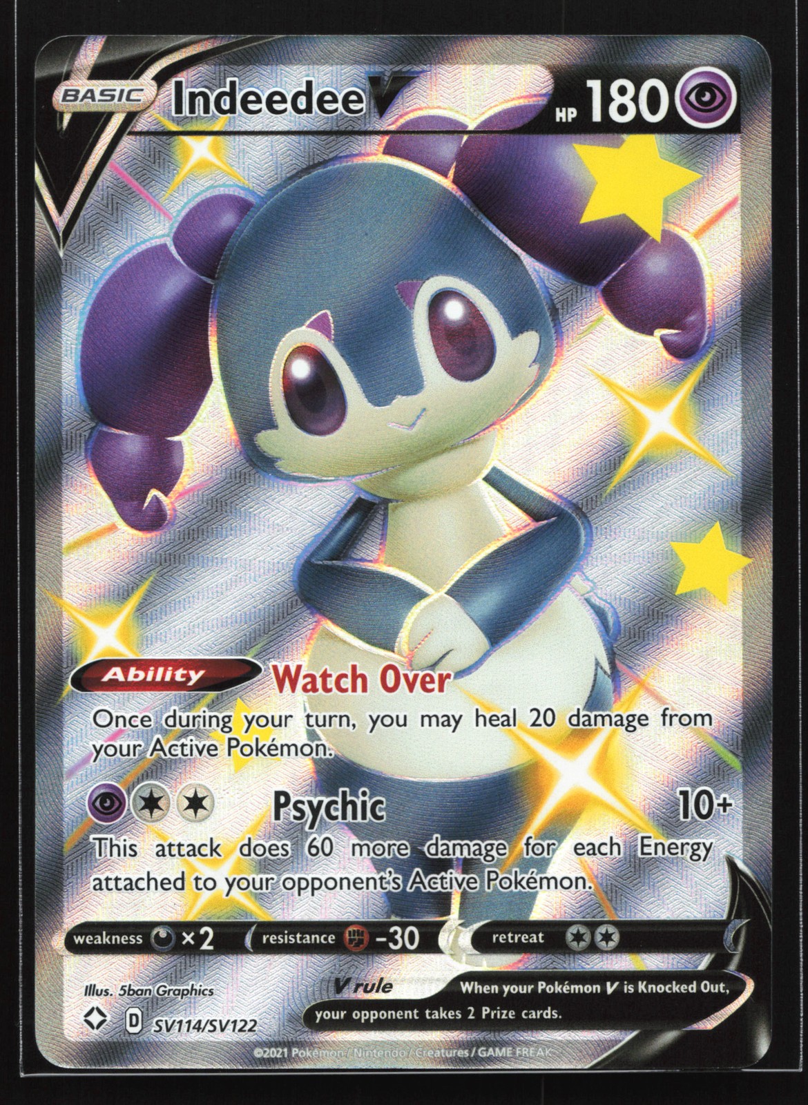 Indeedee V SV114/SV122 Shining Fates: Shiny Vault Shiny Holo Rare Pokemon Card