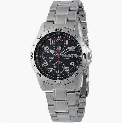 Seiko SND375P1 Chronograph Herren Uhr Edelstahl Schwarz Datum 38mm NEU OVP - Bild 1 von 4
