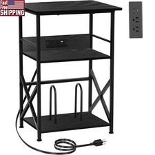 3 Tier Record Player Stand W/ Charging Station Vinyl Storage Side Table New