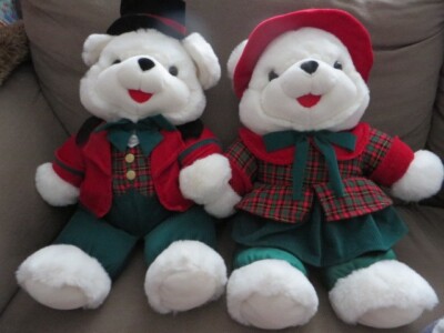 Vintage Dan Dee Charles Dickens Weihnachtslied großer weißer Bär Stofftiere Set