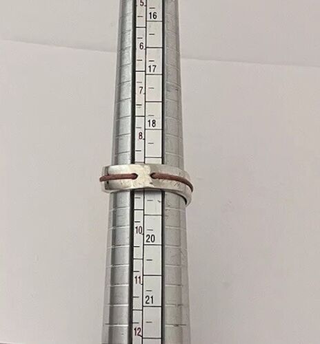 5.80g Signed Y Sterling Silver 925 Modernist Red Leather Band Ring Size 9 - Picture 8 of 15