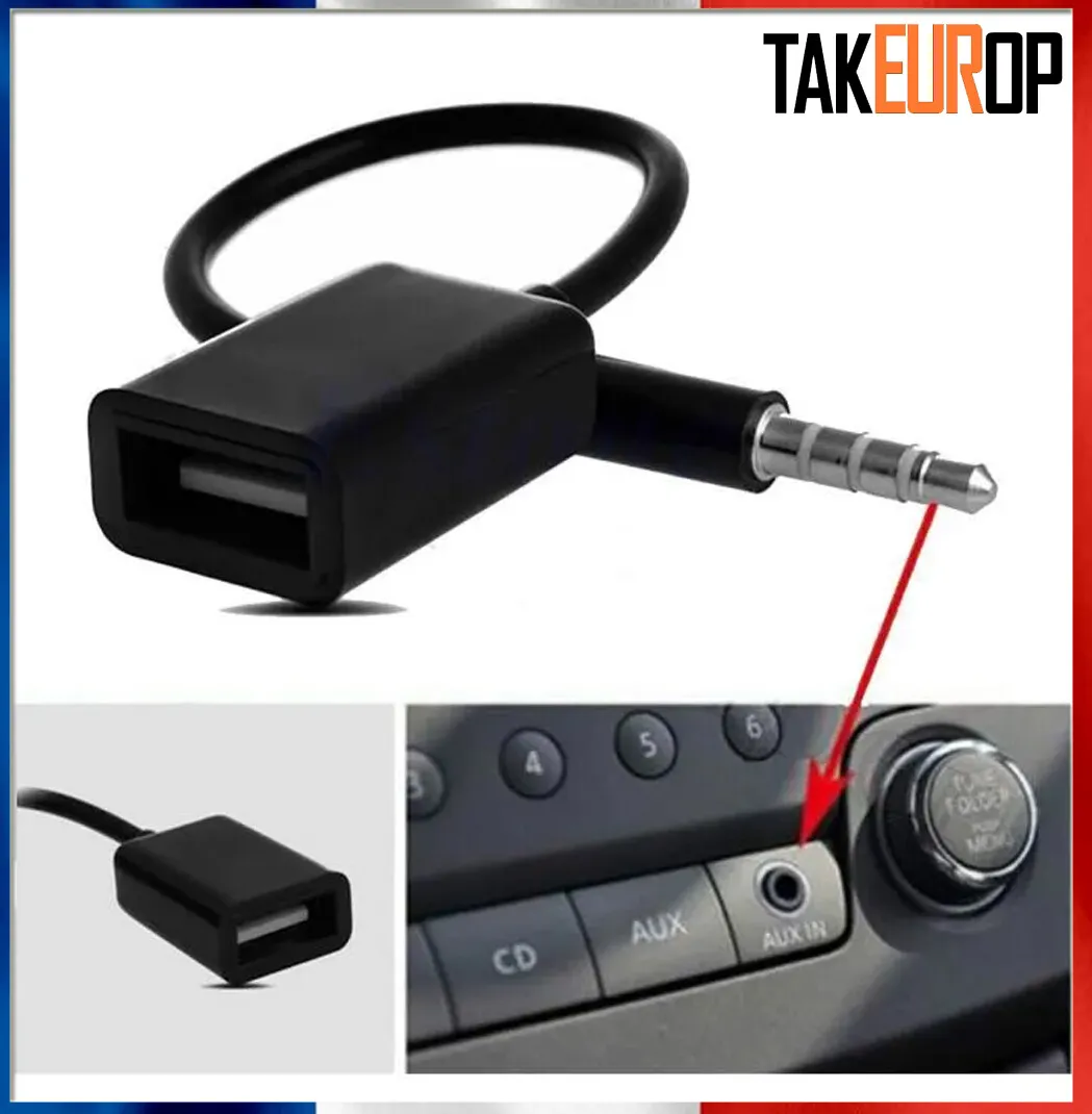 Câble Jack 3.5mm Stéréo Audio Prise Mâle Vers USB 2.0 Femelle Adaptateur  New