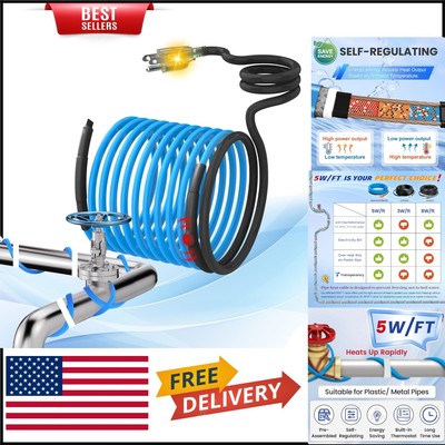 Durable 120 Ft Self-Regulating Heat Cable for Winter Pipe Protection at -40°F