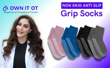 2 Pairs of Grippy Anti Slip, Non-Skid Socks for Safe Mobility & Fitness