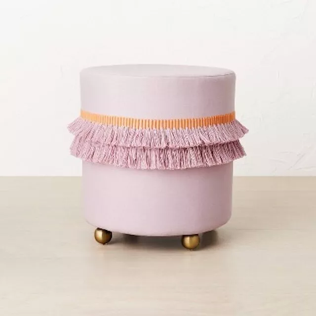 Pink fringe ottoman online
