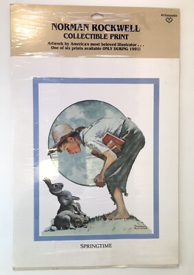 Norman Rockwell Print Boy & Bunny Rabbit SPRINGTIME 8''x10'' Ambassador Hallmark