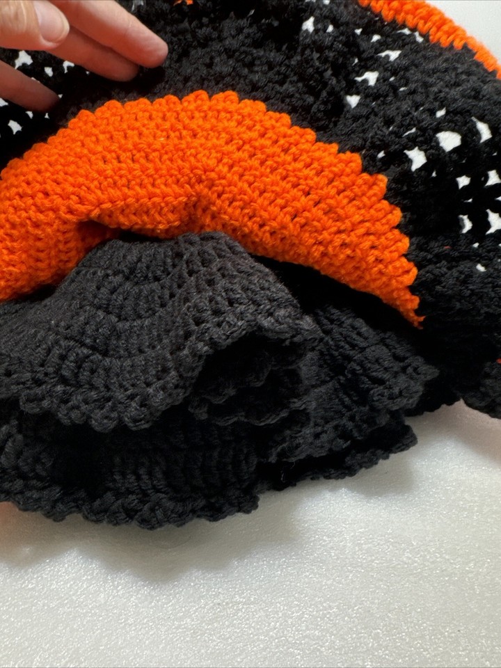 Vintage Halloween Witch Doll Crochet Black & Orange Dress 14" Tall Free