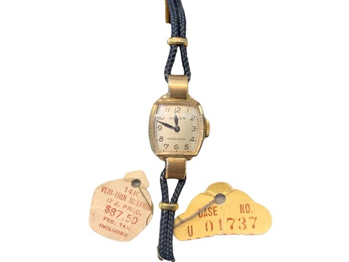 Gruen Gold Tone w/ Blue Gem-Style Cover Hidden Dial Cuff Bracelet Quartz Watch GRUEN Ladies Quartz Watch With Blue and Clear Crystals. Gold  main image 3