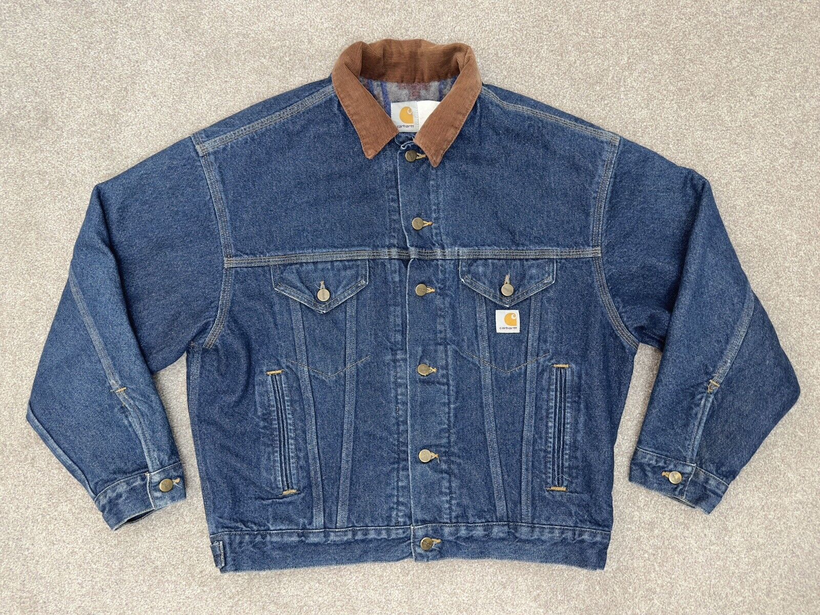 Vintage Carhartt Button Up Denim Jacket Aztec Bla… - image 1