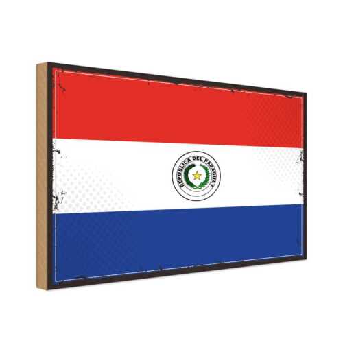 Panneau en bois image en bois 18 x 12 cm drapeau paraguay cadeau décoration - Photo 1/4