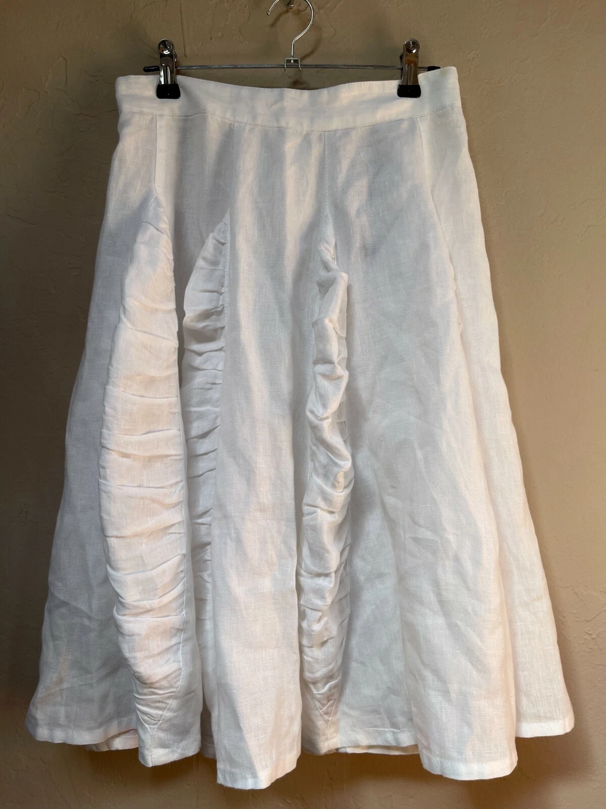 Bitte Kai Rand Womens 100% Linen A-Line Midi Skirt Size 34 White Pleat Detail
