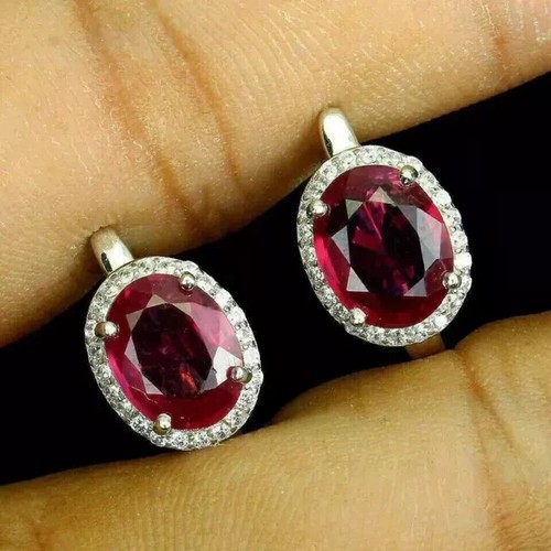 3Ct Oval Lab Created Ruby Wedding Women's Stud Earrings 14K White Gold Plated