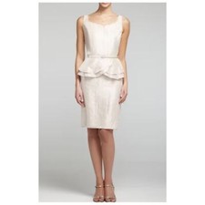 David's Bridal Sleeveless Belted Peplum Shimmer Dress Coquette Oyster Size 6