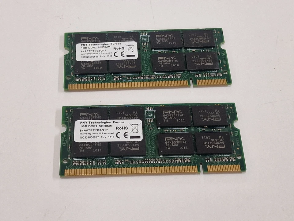 2 x PNY 1GB RAM SODIMM 64A0TFTYE8G17 PC2-5300 DDR2 667MHz - Image 4 of 4
