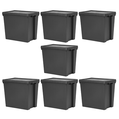 [7er Set] 92L Schwerlast Schwarz Aufbewahrungsbox mit Deckel Recycling Kunststoff Behälter
