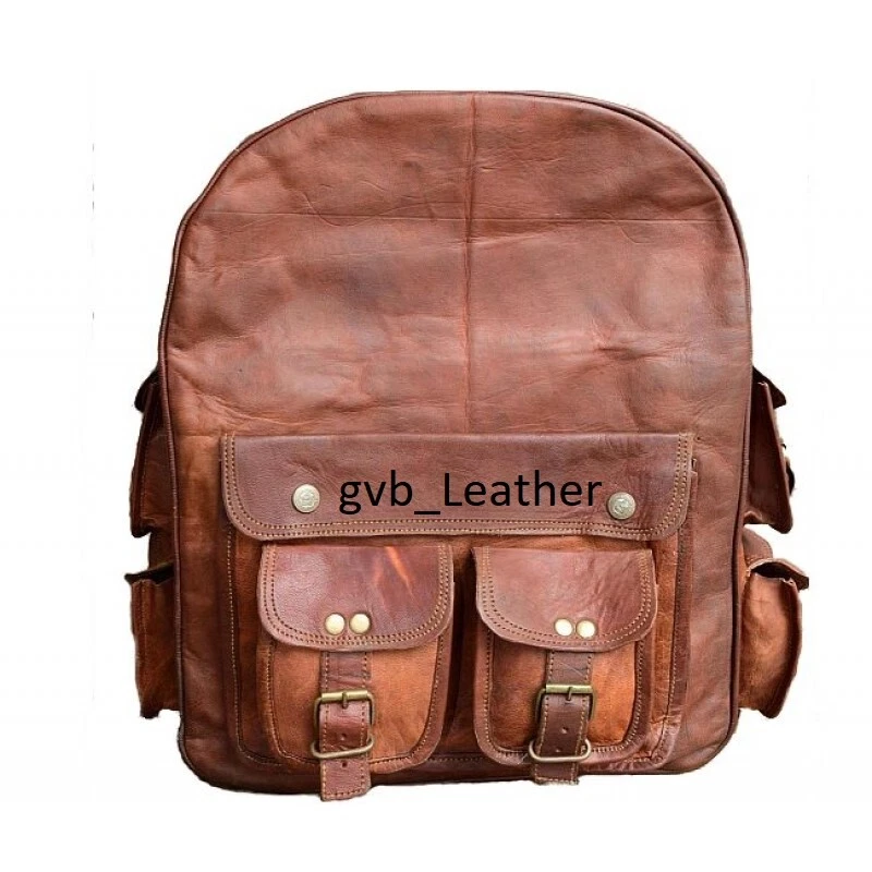 17" Leather Travel Luggage Hiking Vacation Backpack Rucksack Large Vintage Bag