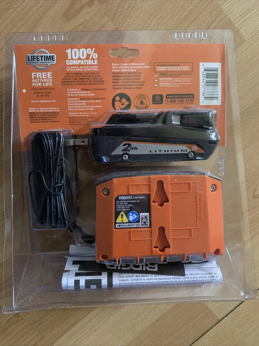 RIDGID 18V Lithium Ion 2.0 Ah Battery and Charger Starter Kit