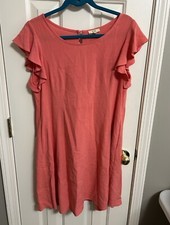 Kori America Coral Ruffle Sleeve Dress Size Small W/ Pockets