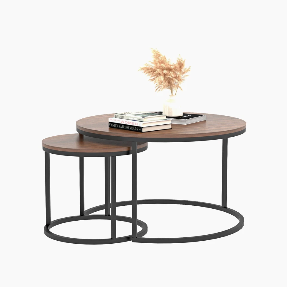 Nesting Coffee Tables Set of 2, Round Stacking Sofa Side Tables for Living Room - Image 2 of 4