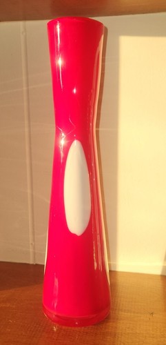 Hand-Blown Art Glass CASED RAIN DROPS Vase 11" Tall Gorgeous! RED with WHITE - Picture 3 of 6