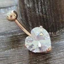 Heart Surgical Steel Prong Belly Button Ring Navel Naval Set Rose Gold