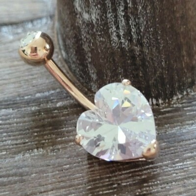 Heart Surgical Steel Prong Belly Button Ring Navel Naval Set Rose Gold