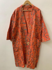 Pure Waffle Handprinted Bathrobe Summer Kimono Dressing Gown Floral Coverup