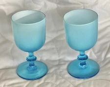 Carlo Moretti Design Blue  Art Glass Wine Glasses Made In Italy
